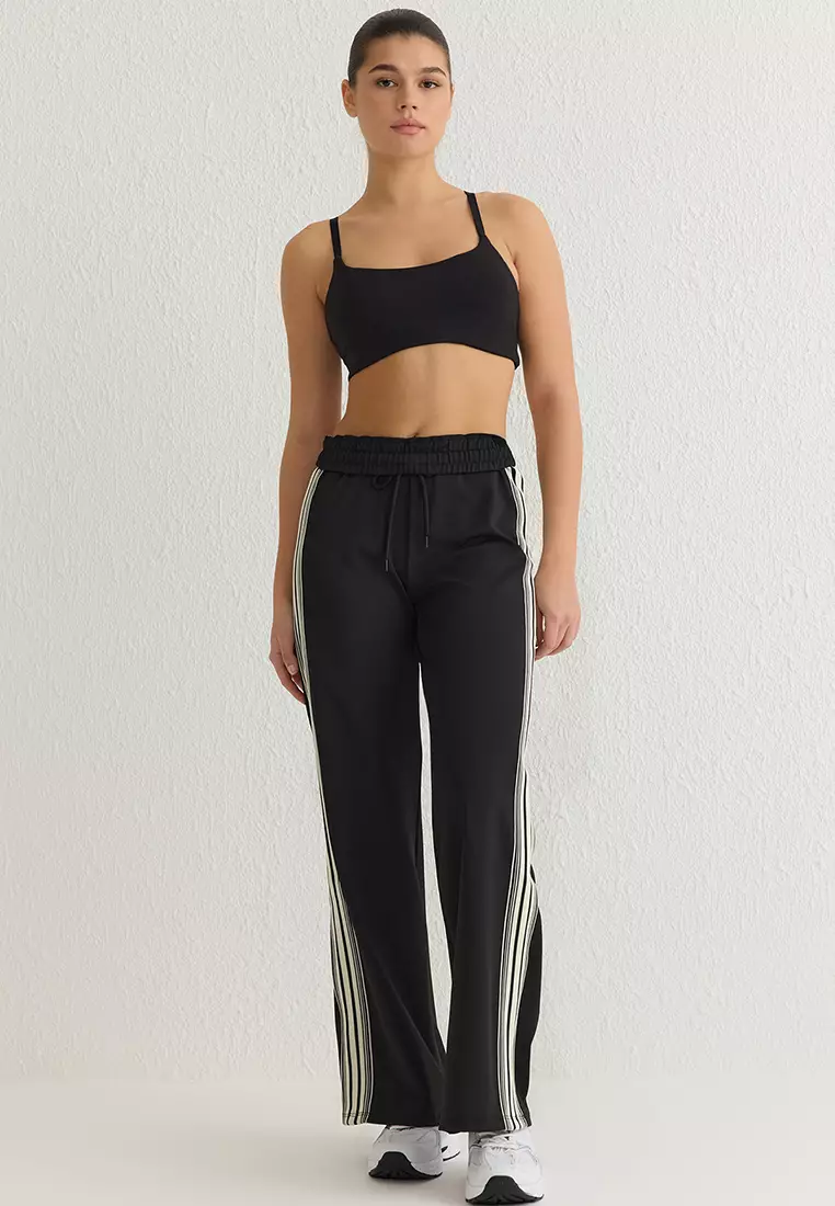 Black Striped Diver/Scuba Fabric Sports Knitted Sweatpants THMSS25EA00006