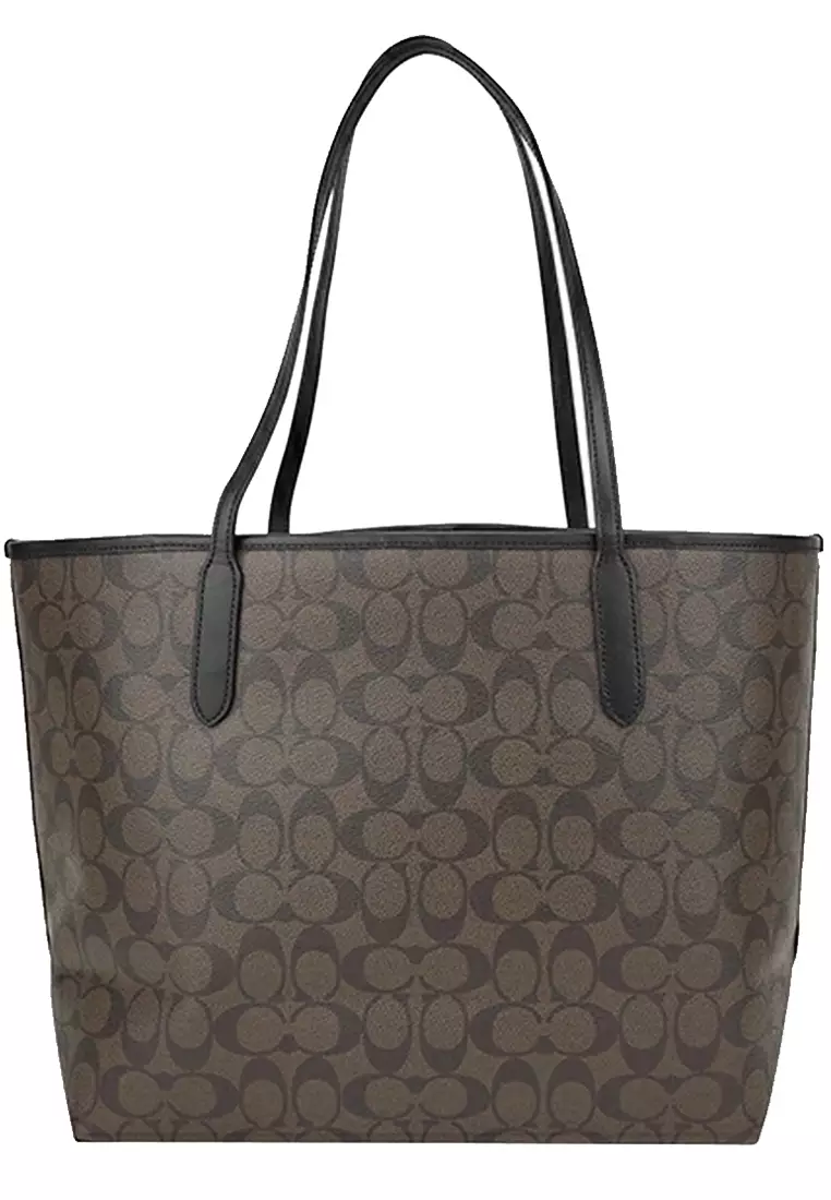 Coach Womens 5696 City Tote In Signature Canvas Handbags Brown/Black,  Female 