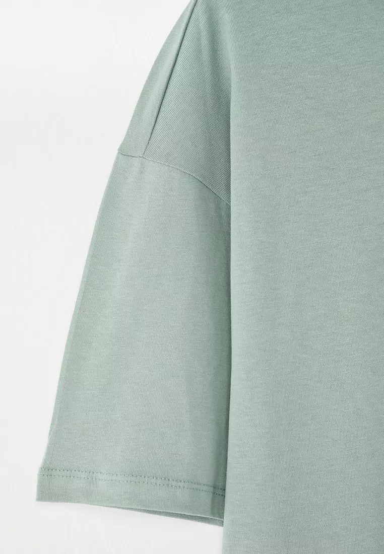 Dark Mint Oversize 100% Cotton Crew Neck Minimal Text Printed Tok Fabric T-Shirt Tmnss23Ts00084