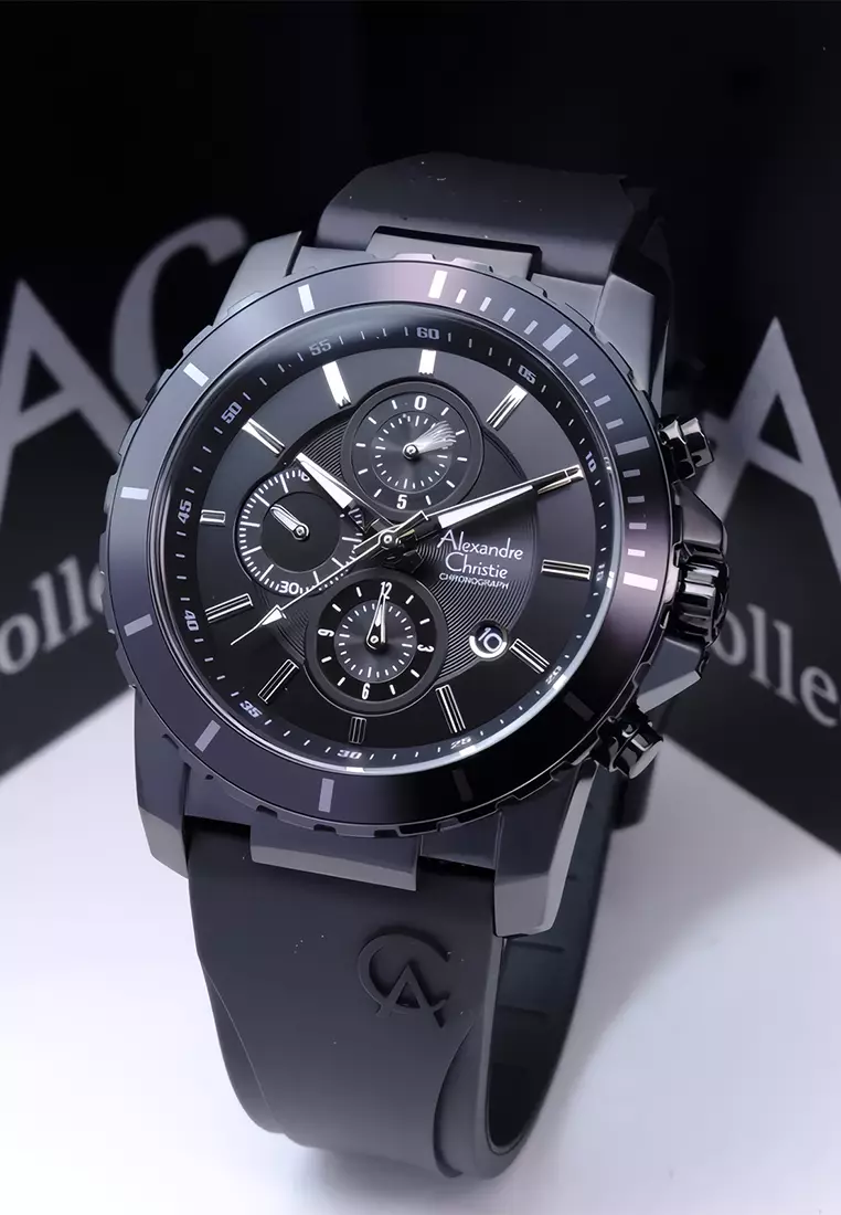 Alexandre Christie - Jam Tangan Chronograph Pria - Black Rubber Strap - 6141MCRIPBA