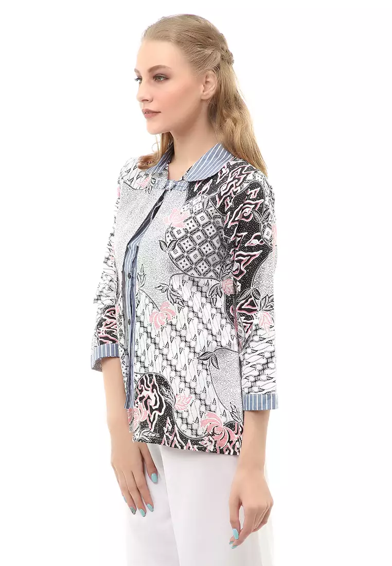 Lynelle Atasan Wanita Batik Bolero Lengan Panjang Motif Simply Material Cotton ORIGINAL - Gray