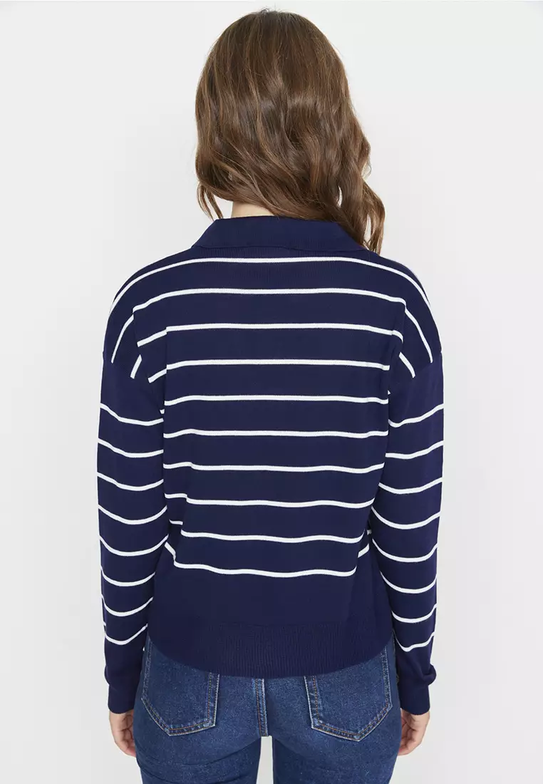 Stripe Collared Knitwear Sweater