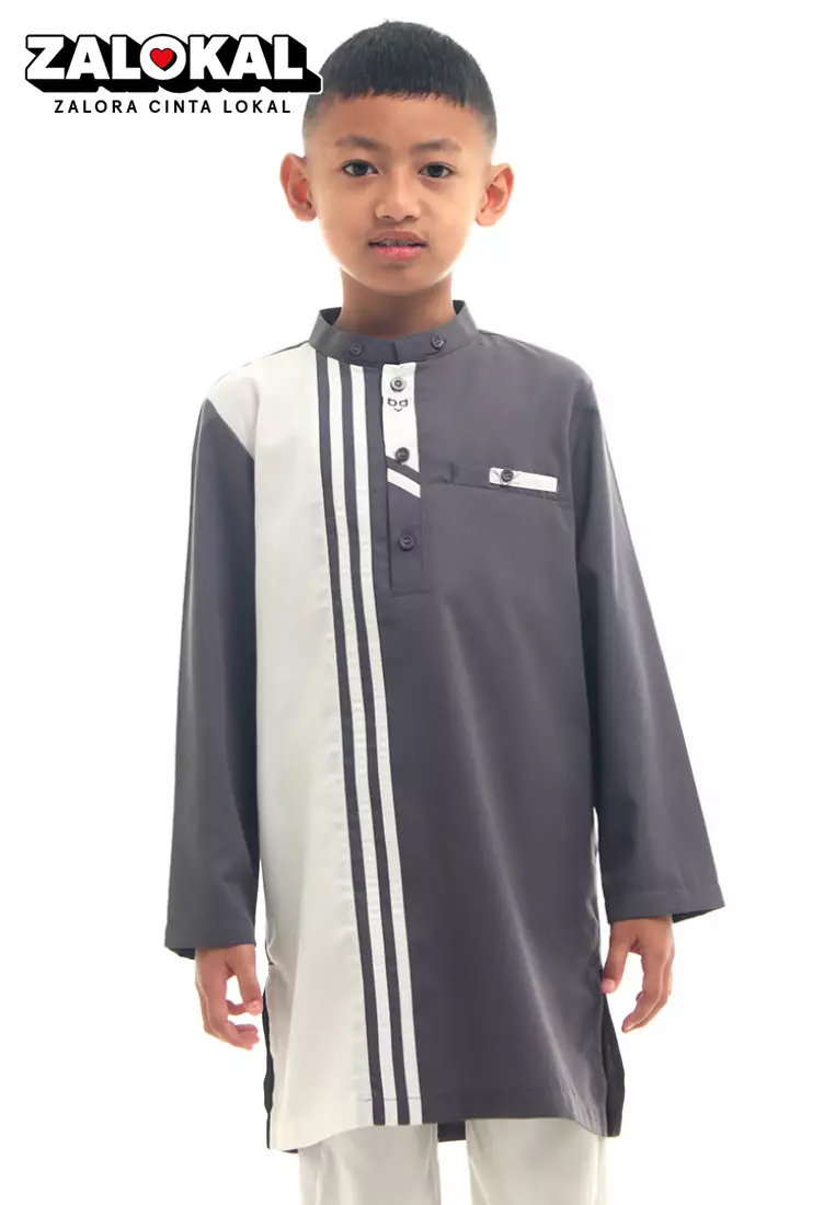 Rabbani - Jubah Koko Anak Lengan Panjang Alman Exclusive Abu-Putih