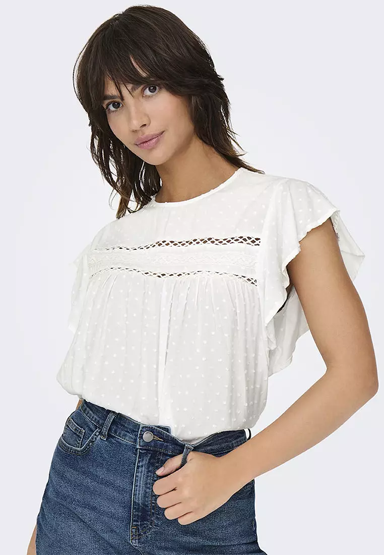 Short Sleeve Frill Woven Top