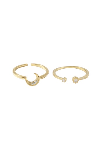 ZITIQUE gold Women's Moon & Star Open Rings (Two-pieces Set) - Gold F891BAC36B213BGS_1