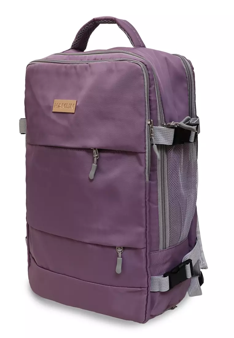 Afra Tas Ransel Wanita Motif Polos Casual Backpack Multifunction Large Compartment Material Nylon ORIGINAL - Purple