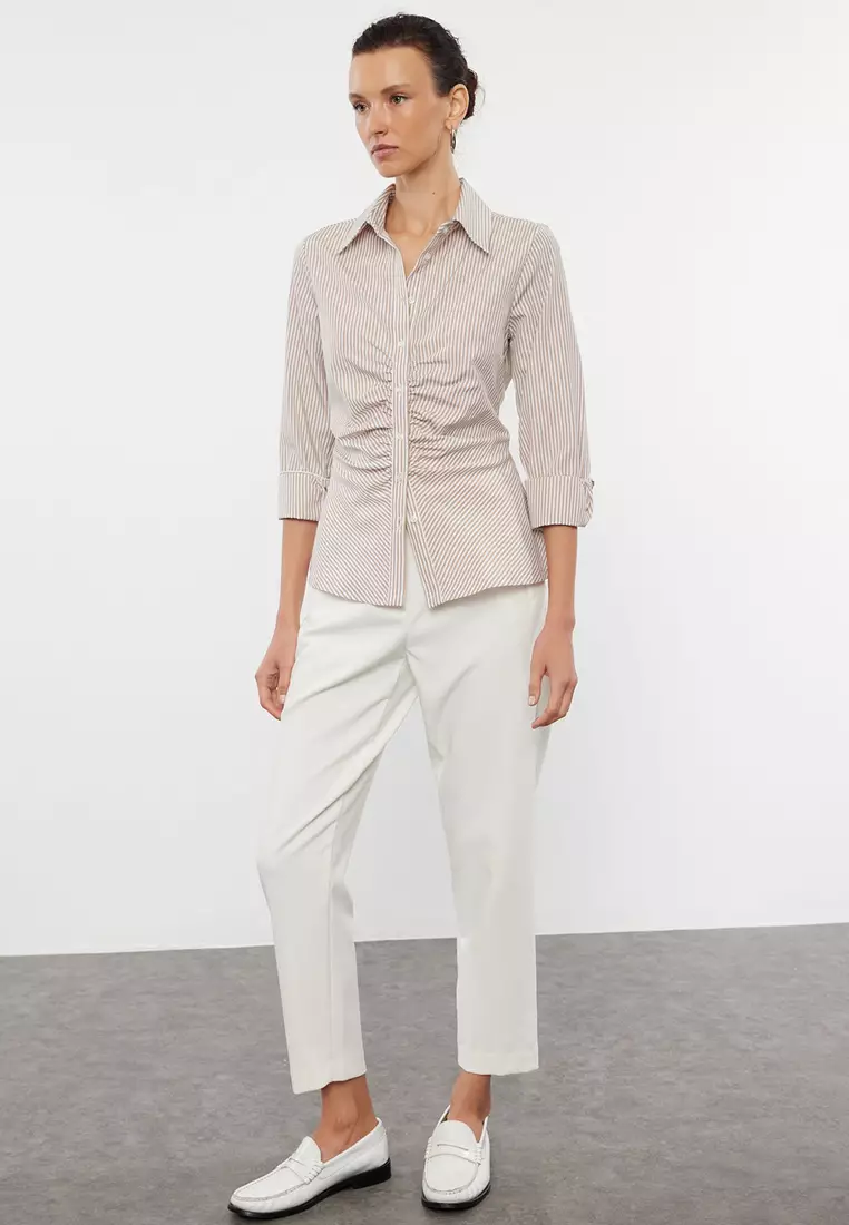 Striped Shirt with Shirring Detail