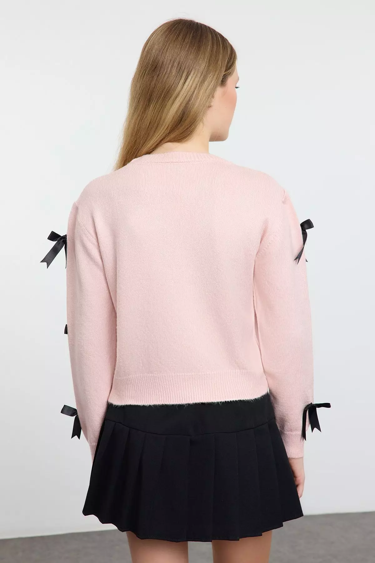 Pink Soft Textured Ribbon/Bow Detailed Knitwear Sweater TWOAW25KZ00155