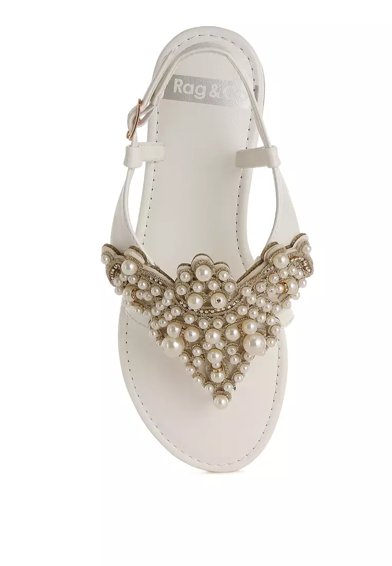 Pearl Accent Flats in White