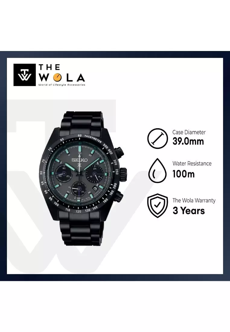 Prospex Solar ‘Night Vision’ SSC917P Men’s Chronograph Watch – Black Stainless Steel Band