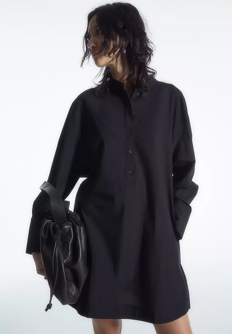 Collarless Mini Shirt Dress