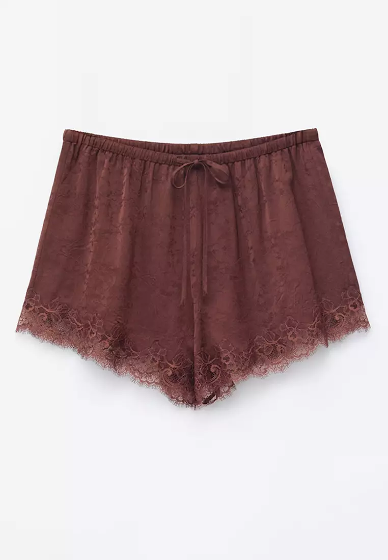Lace-Panel Jacquard Mini Shorts