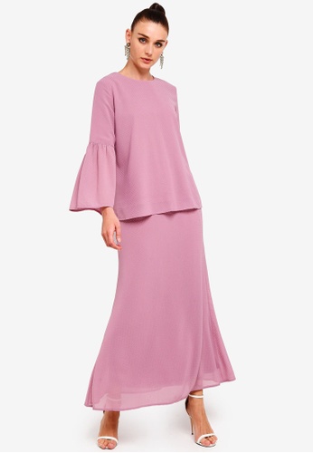 Embellished Chiffon Flare Sleeves Top Set from Zalia in Pink