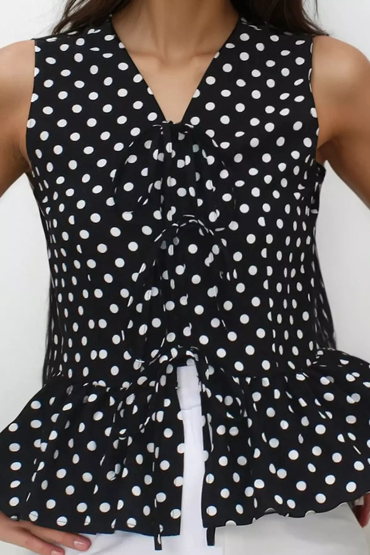 Cotton V-Neck Bow Top