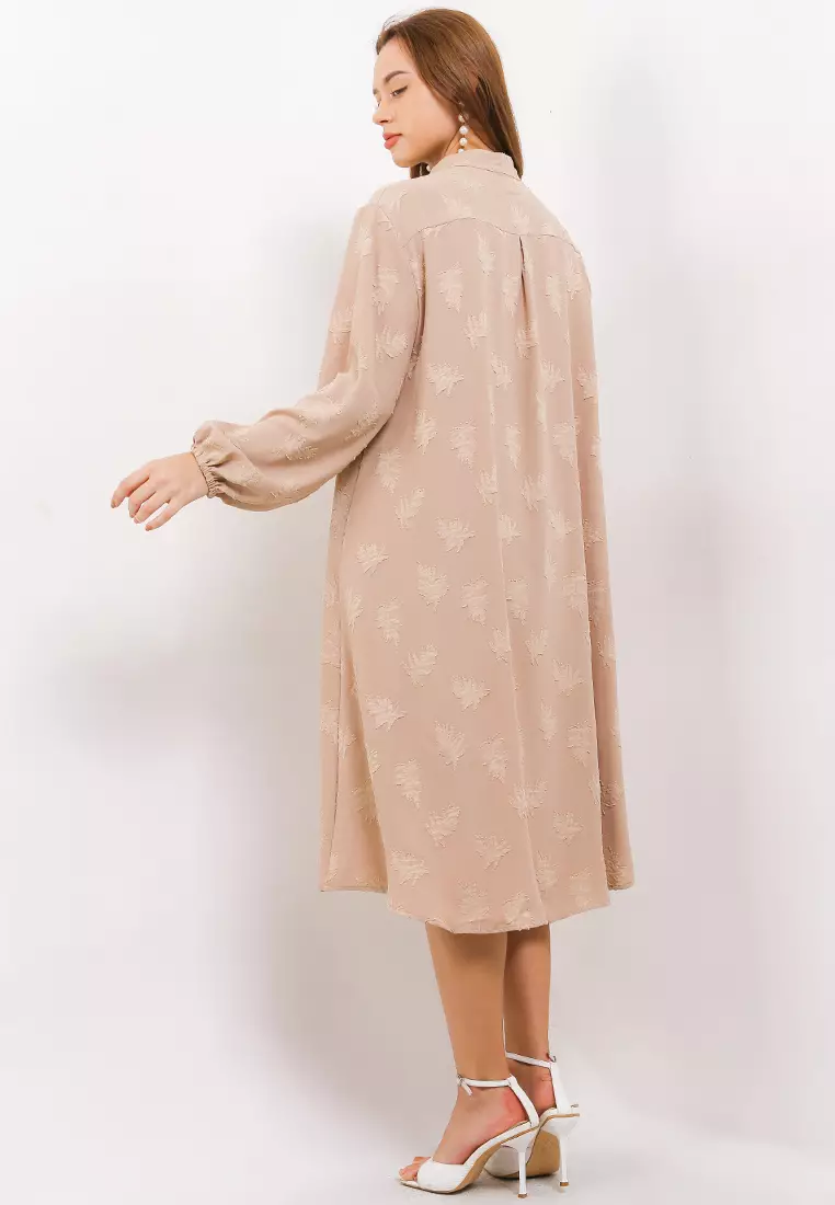 Mandarin Collar L/S Jacquard Shirt Dress