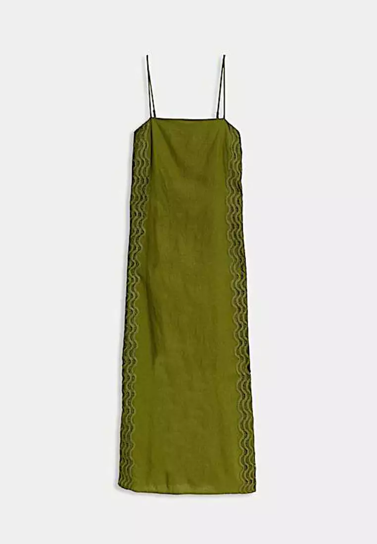 Linen Rich Square Neck Strappy Midi Shift Dress