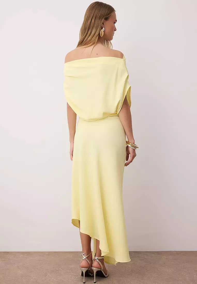 Asymmetrical Ruched Midi Dress