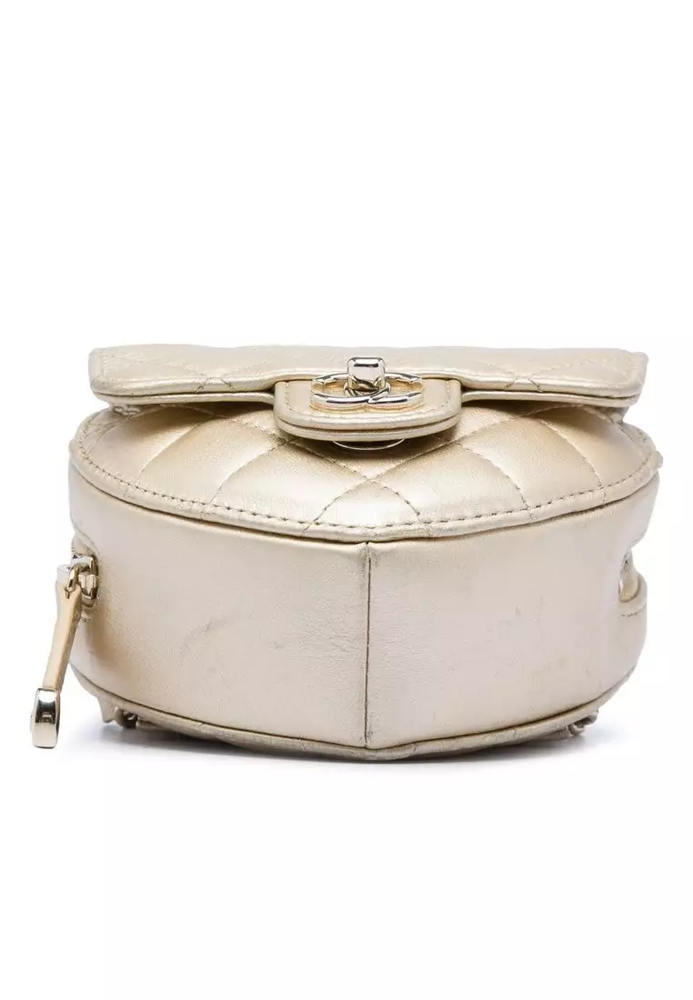 Pre-Loved Chanel Mini Metallic Lambskin Cc In Love Heart Belt Bag