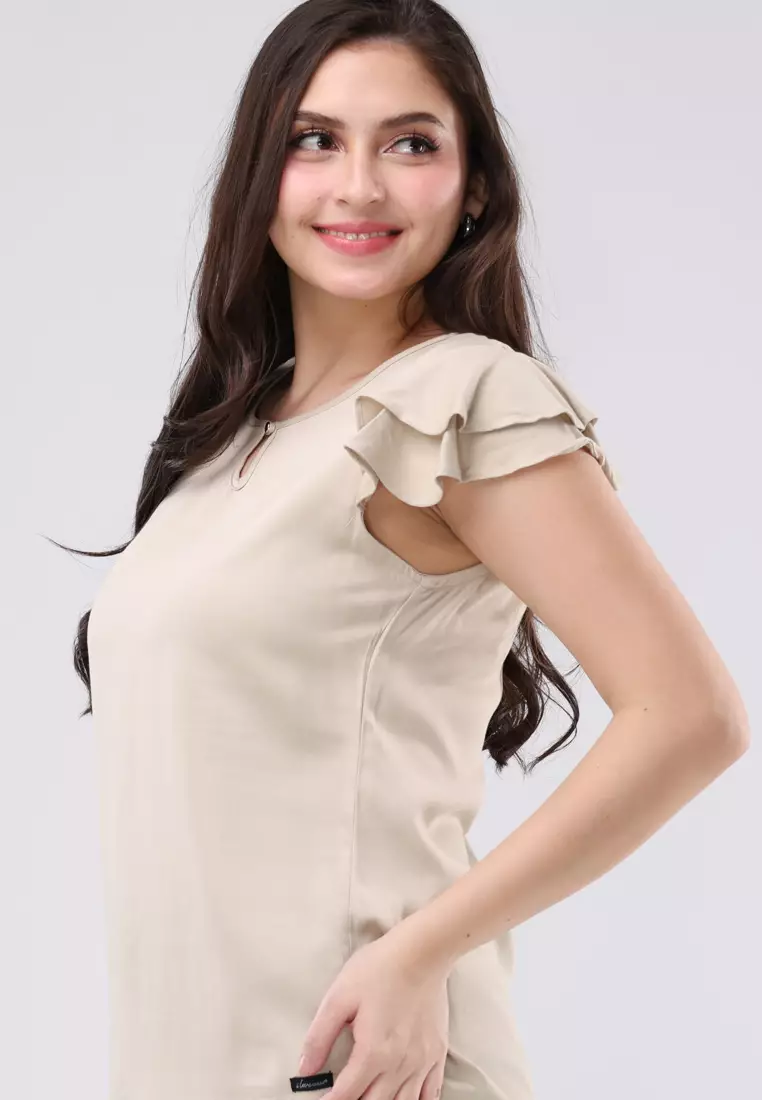 Plain Single Bold Twill Short Sleeves Blouse