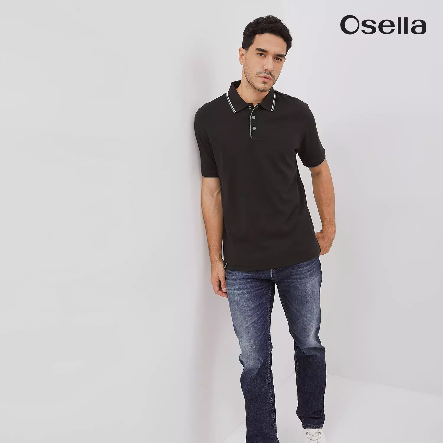 Osella Cruz Ribbed Placket Polo Shirt 2021500843 | Atasan Kaos Polo Laki Laki