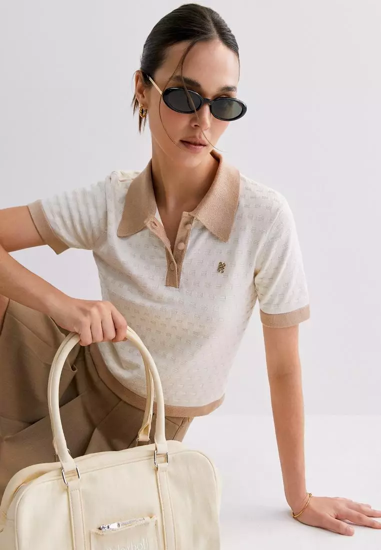 Contrast Trim Knitted Polo Top
