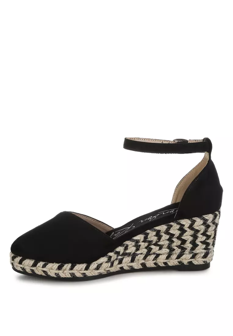 Wedge Heel Espadrilles Sandals In Black