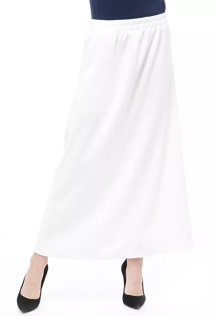Rok Panjang Muslimah Polos Bawahan Wanita Regular Fit All Size - Putih