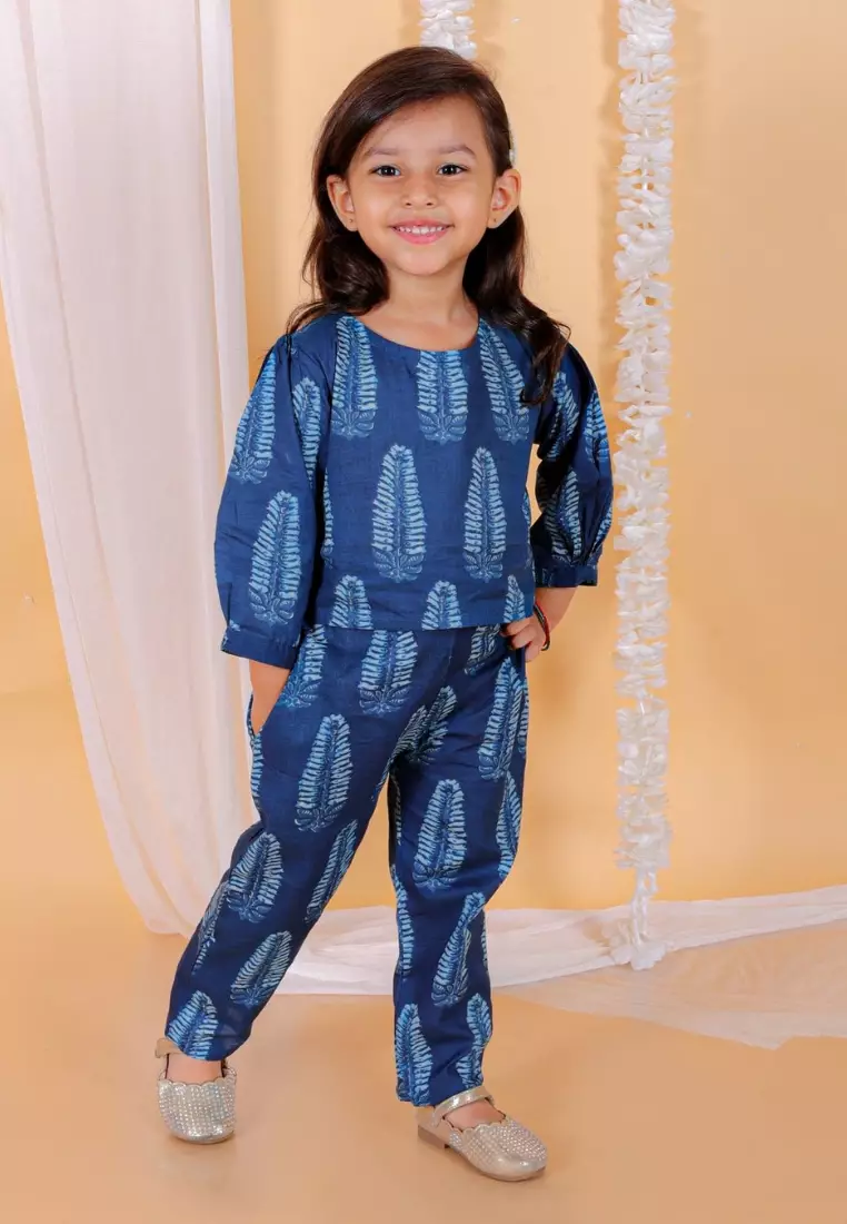 Indigo Leaf Blockprinted Girls Co-Ord Set