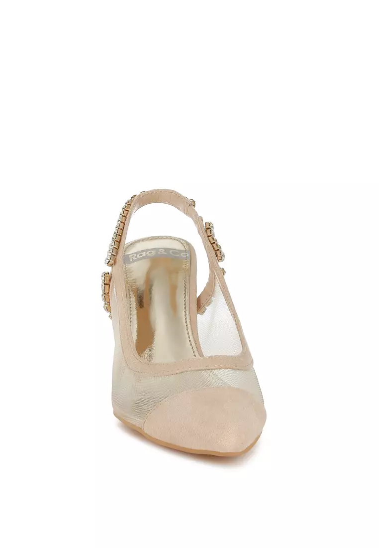 Sandal Slingback Tumit Stiletto Warna Krem