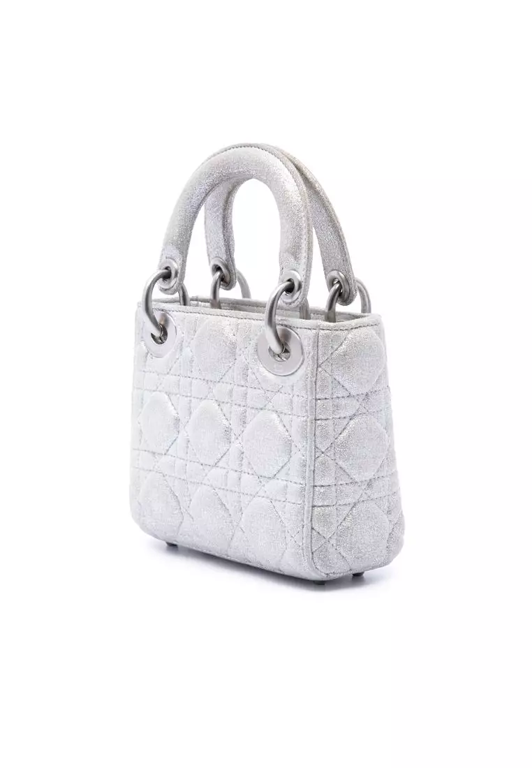 Pre-Loved Dior Micro Metallic Calfskin Cannage Lady Dior