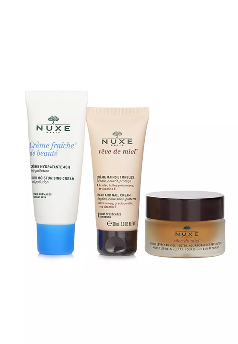 NUXE - Moisture Me Kit: Creme Fraiche De Beaute 48Hr Moisturising Cream 30ml + Reve De Miel Honey Lip Balm 15g + Reve De Miel Hand & Nail Cream 30ml 3pcs