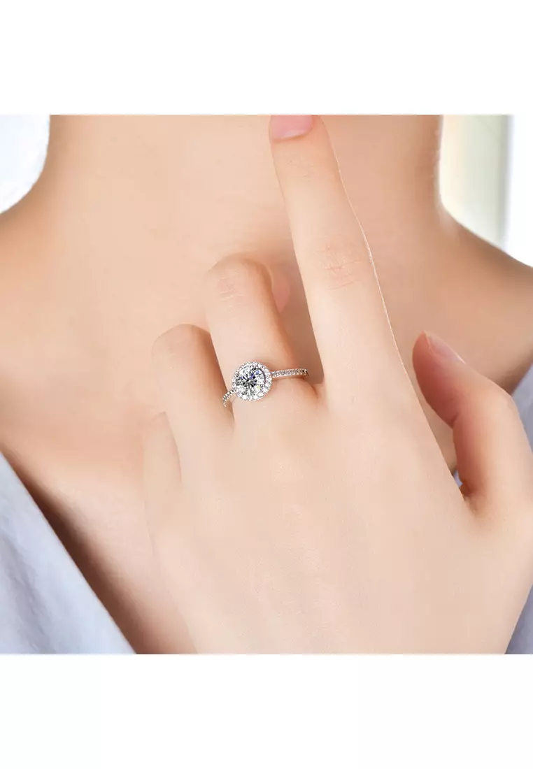 Berlian Moissanite Mon Elaine Ring [GRA CERTIFICATE MOISSANITE DIAMOND] - Cincin 1.0 CT Moissanite Diamond 925 Silver Celesta by Her Jewellery