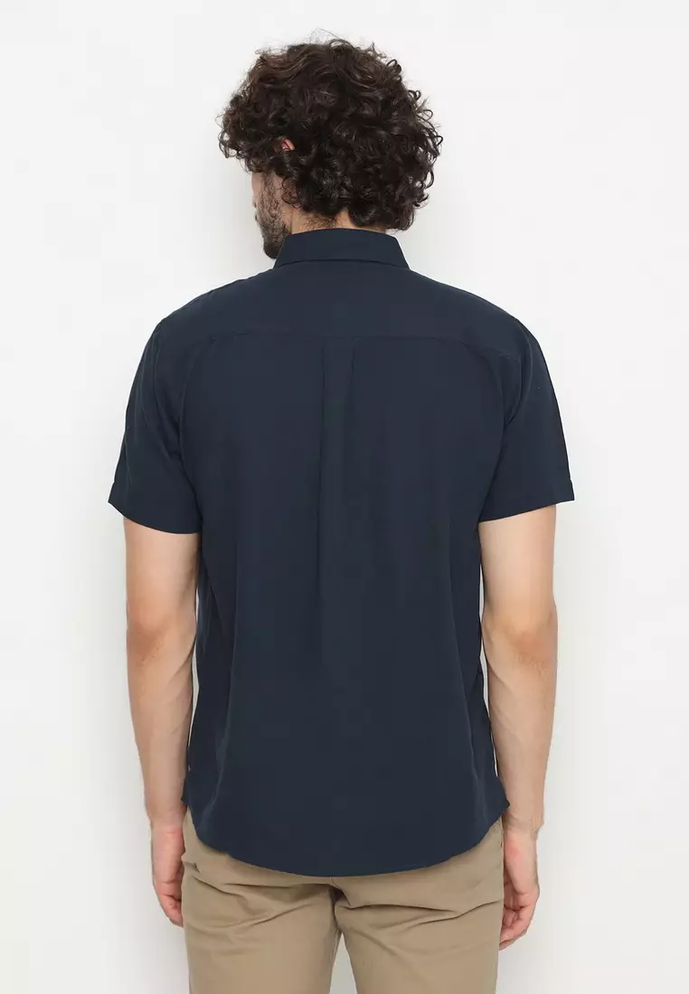 POLICE Kemeja Polos Basic Cotton Soft Navy Regular Fit Pria