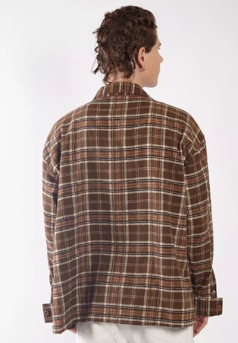 Jual Ocwa Studio Ocwa Frederick Oversized Plaid Shirt Brown Flannel