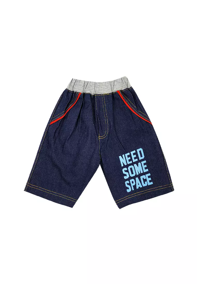 WakaKids Pakaian Bayi Anak Laki Laki Baju Atasan Oblong Lengan Pendek Motif Need Some Space Setelan Celana Jeans Usia 1 Tahun Hingga 4 Tahun 3470