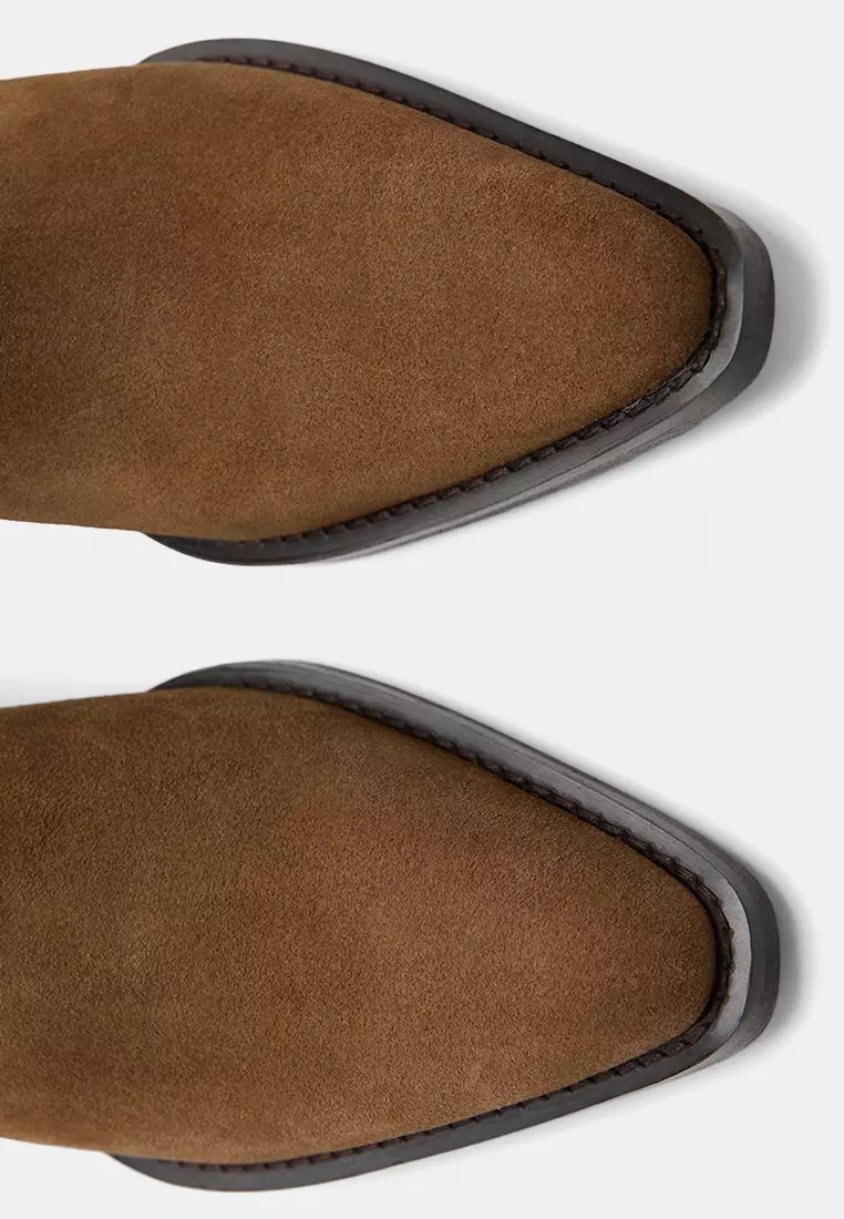 Suede Block-Heel Boots