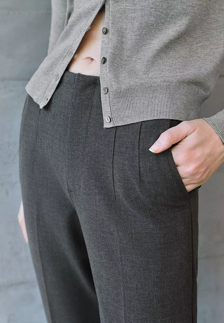 UR秋季新款女装简约气质通勤纯色绗缝线直筒裤UWM640007