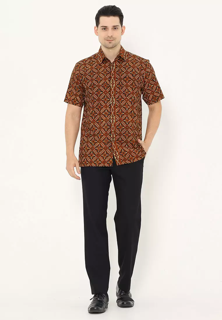 Hadinata Batik Pria Kemeja Pendek Cap Semi Tulis Garjita