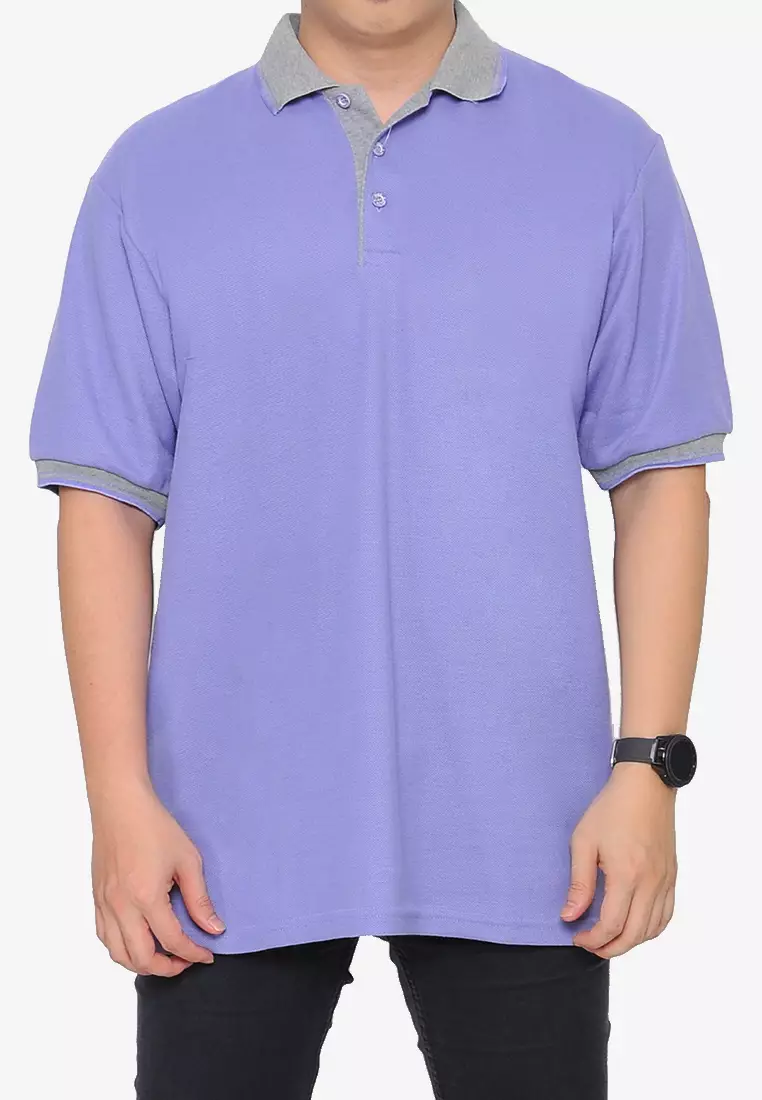 Andre Michel Kaos Polo Shirt Lengan Pendek Kerah Abu Ungu Muda 933-53