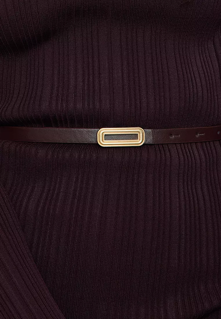 Black-Burgundy Buckled 2-Pack Leather Look Belt