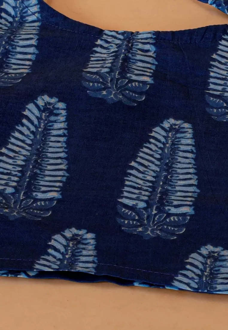 靛蓝叶版画女孩套装