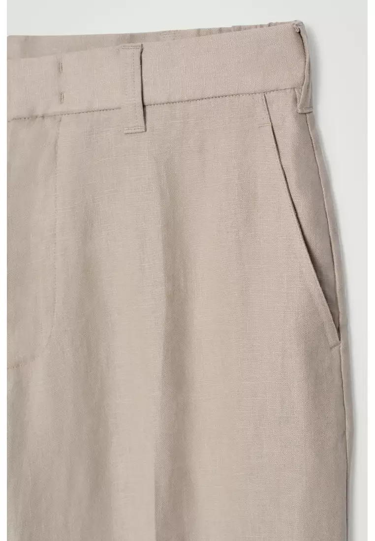 FLUID LINEN WIDE-LEG TROUSERS