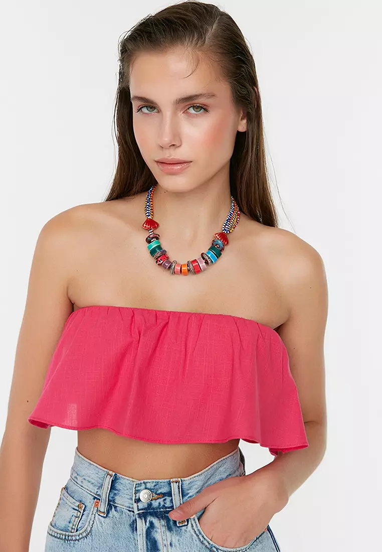 Strapless flowy clearance crop top