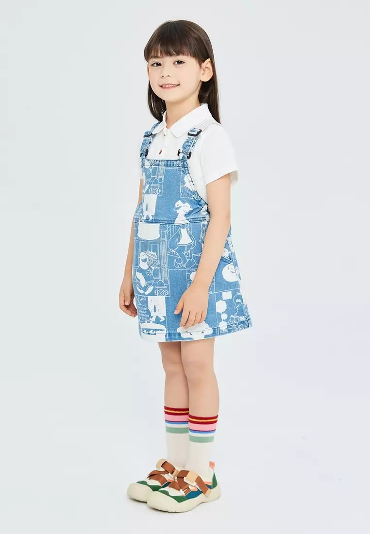 Graphic printed Denim Short Romper