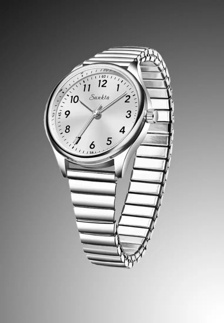 SUNKTA Round Ladies Quartz Watch, Light Weight Metal Alloy, Metal Bracelet
