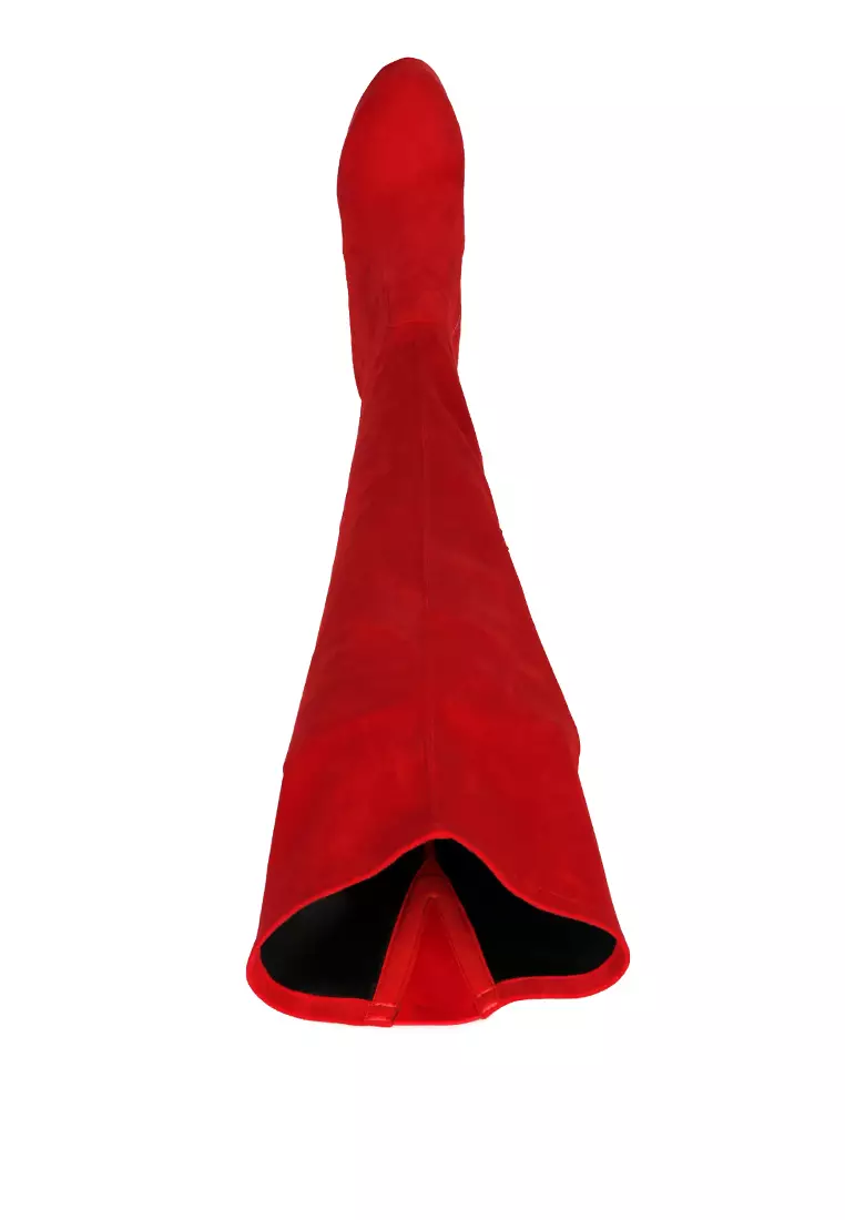 Red suede boots knee on sale high