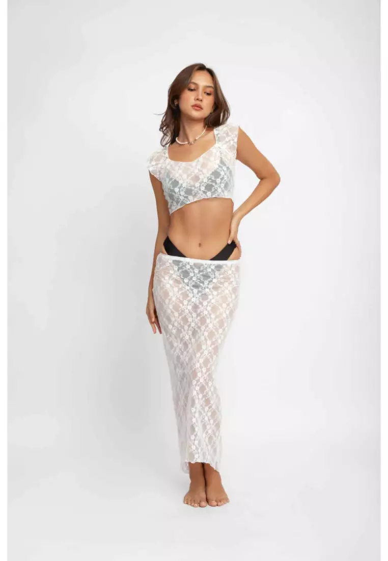 Black & Aqua Embroidered Crop Top with Embroidered Skirt & Shrug main image 1