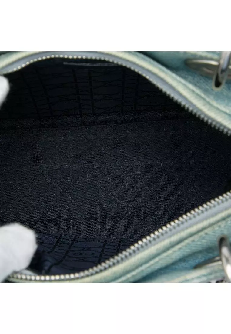 Pre-Loved Dior Medium Denim Cannage Acrylic Handles Lady Dior