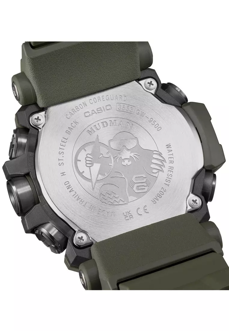 MASTER OF G - LAND GW-9500-3 Men's MUDMAN Sport Tough Solar Watch with Army Green Resin Band