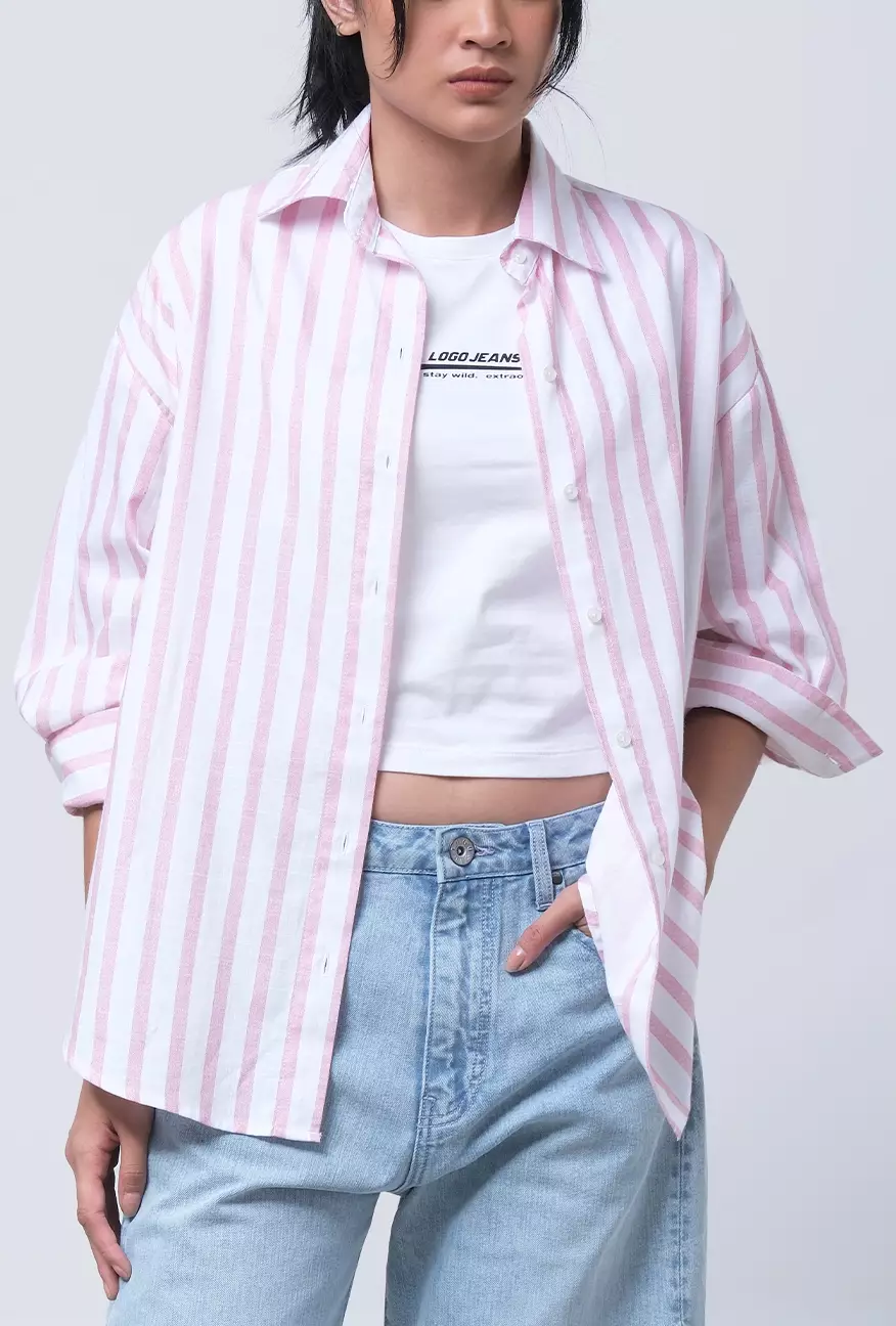 Kemeja Wanita Lenka Pink White